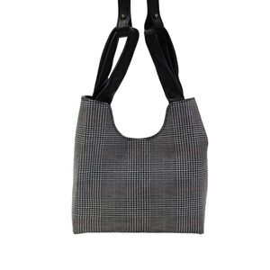 Elleme Paris Womens Single Strap Medium Glen Plaid Shoulder Handbag Gray